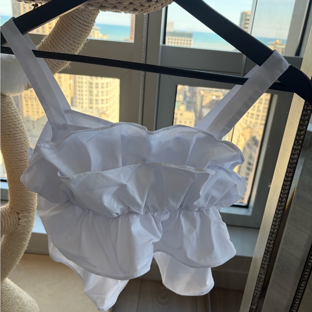 White Ruffled Girls' Tank Top - Kids Shirt